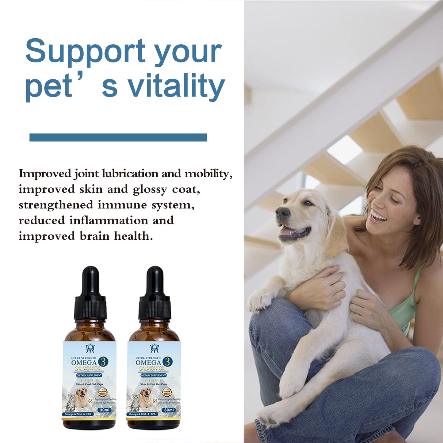 Huile de Saumon Pure pour Chien & Chat – Pelage Brillant, Peau Saine